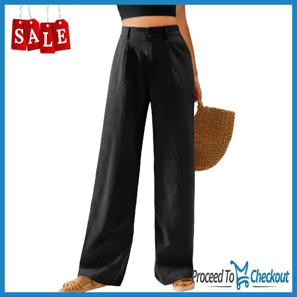 High Waisted Wide Leg Palazzo Pants Button Down Casual Trousers